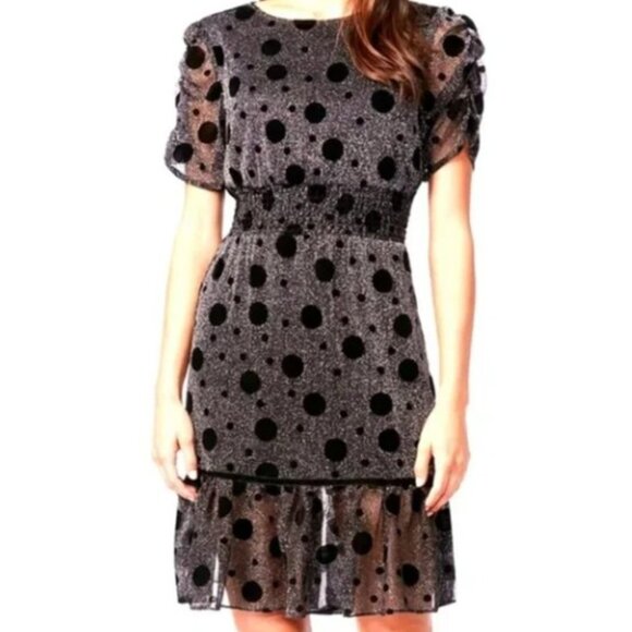 Betsey Johnson Dresses & Skirts - Betsey Johnson Women's Polka-Dot Metallic Fit & Flare Dress Black/Silver Size 6